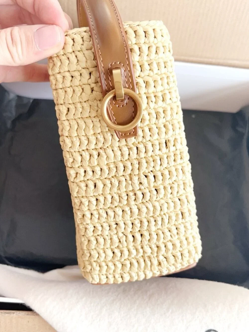 Saint Laurent LE 37 Mini Bucket Bag in Raffia and Leather